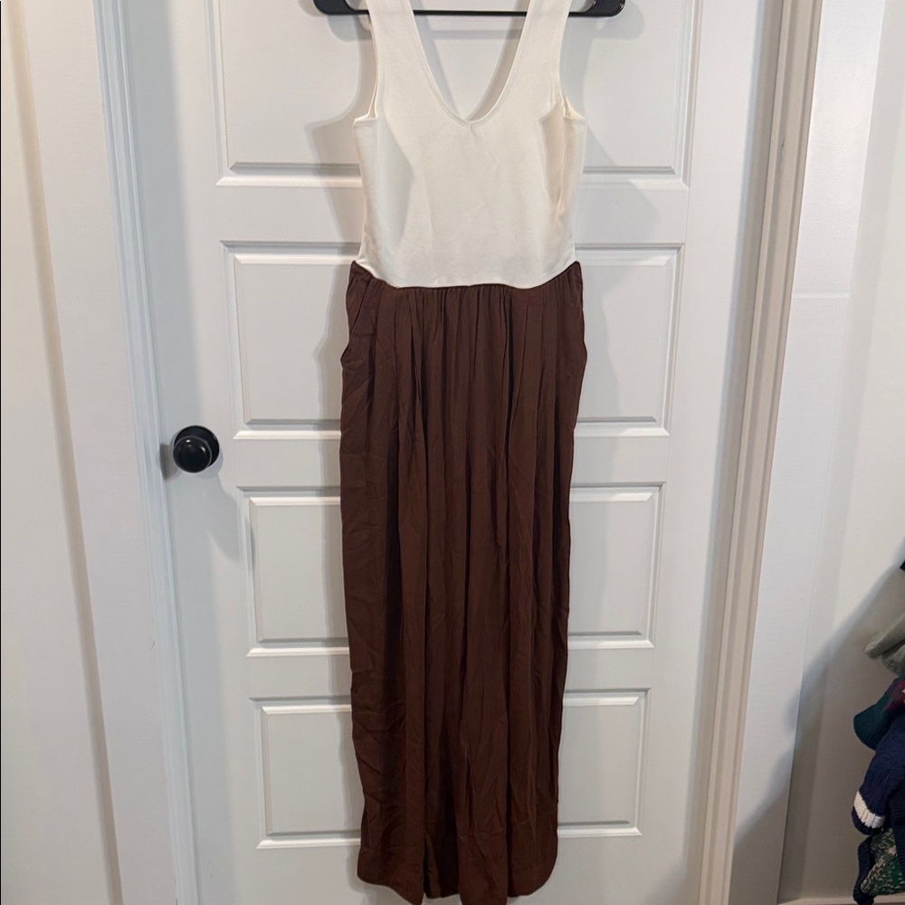 Hunter & Brown Ponte Top Jumpsuit in brown and white medium NWT